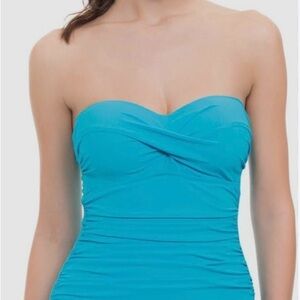 Profile by Gottex Womens Twist Front Bandeau One Piece Swimsuit Turquoise 12